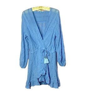 🌷 Blue Island 🌷 Powder Blue Flounce Sleeve Ruffle Wrap Tunic Coverup Dress